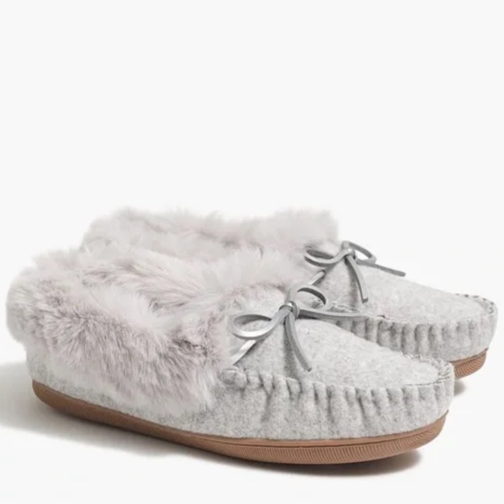 J. Crew Heathered faux-shearling moccasin slippers